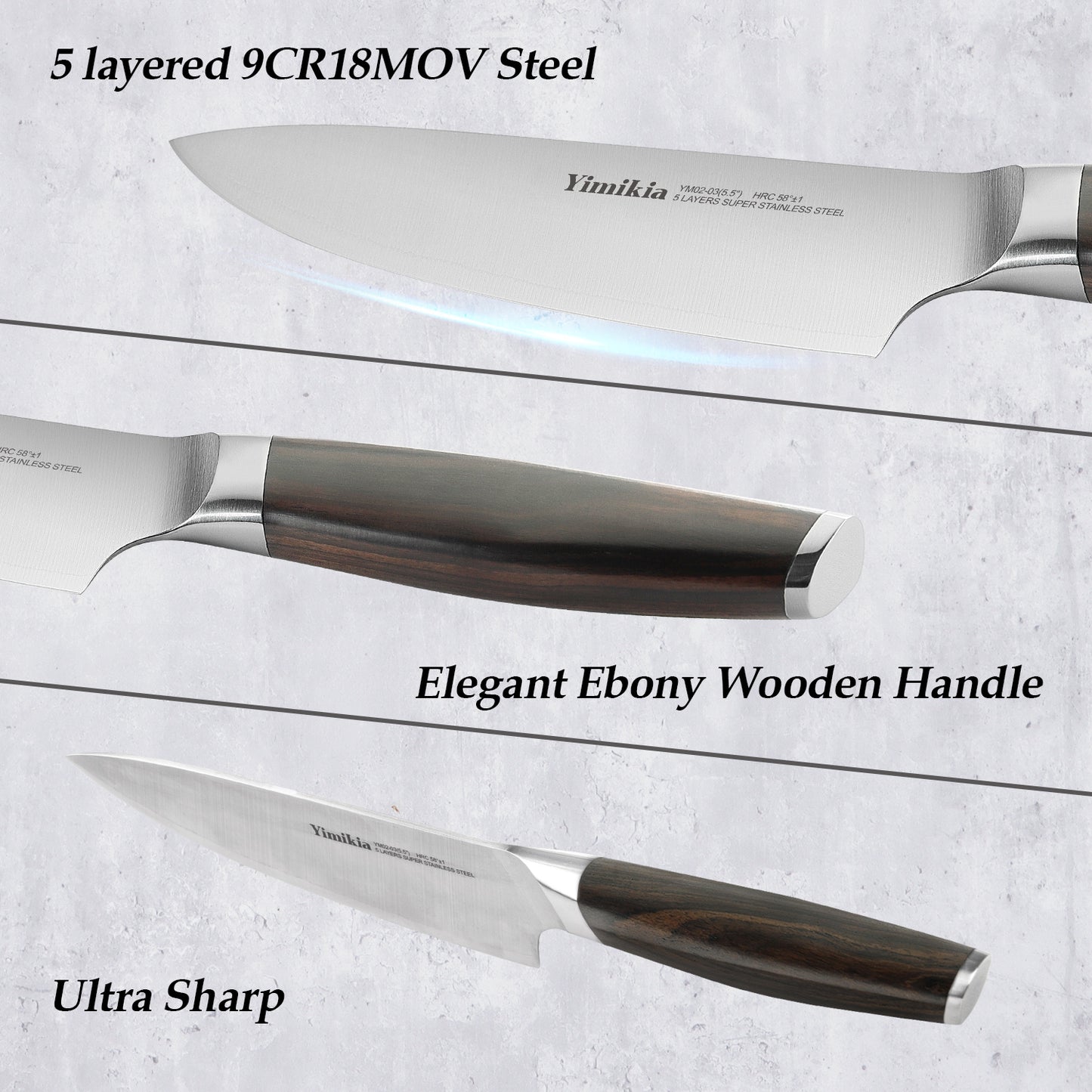 Yimikia 5.5 Inch Utility Knife with Ebony Wood Handle（YM02-03）