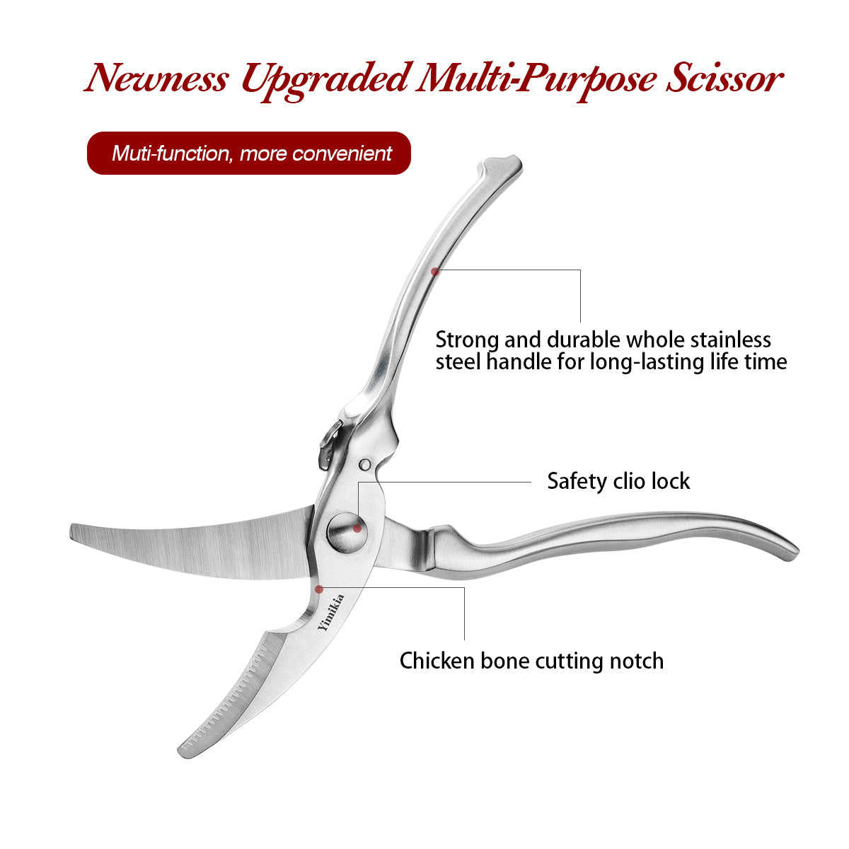 Yimikia Heavy Duty Stainless Steel All Purpose Kitchen Scissors（HCG2101）