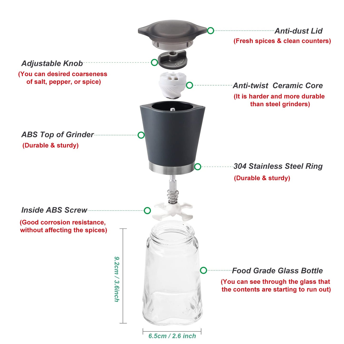 Yimikia Premium Salt and Pepper Grinder Set Of 2（ASZ-01）